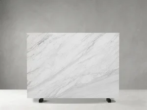 Jazz White Marble slab with prominent flowing grey veins on a white background