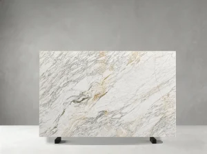 Lasa Bianco Nuvolato Marble slab with cloud-like grey and light gold veins
