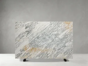 Lasa Bianco Nuvolato Marble slab with dense grey veins and warm gold accents