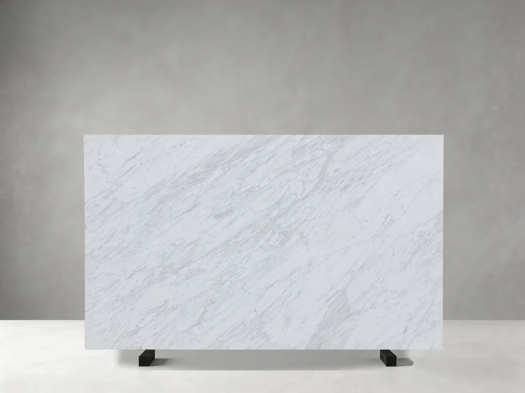 Macedonian White Marble full slab with diagonal grey veining