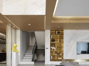 Macedonian White Marble wall cladding and staircase in a luxury residential interior