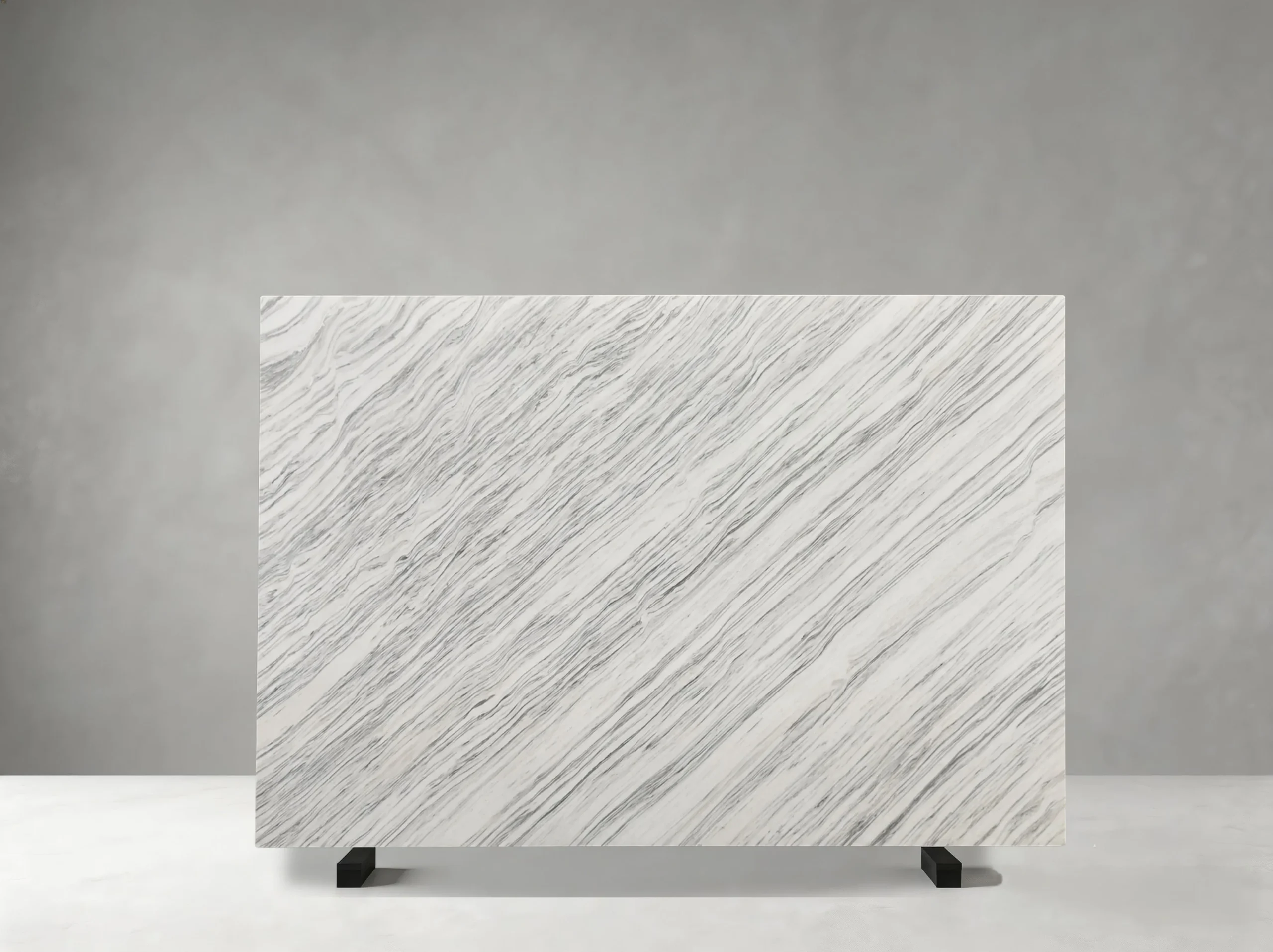 marmi-bianco-ondulare-marble-linear-grey-vein-slab.webp Marmi Bianco Ondulare Marble slab with dense diagonal linear grey veins