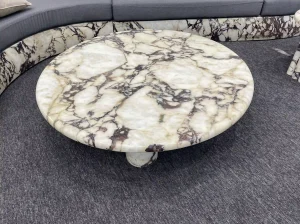marmi breccia capraia marble round table top with cream and dark breccia pattern