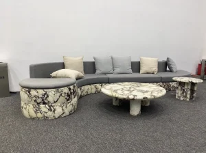 Marmi Breccia Violetta marble sofa base, coffee table and side table