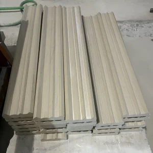 Moca Cream Limestone cornice profile details custom carved by Show Stone