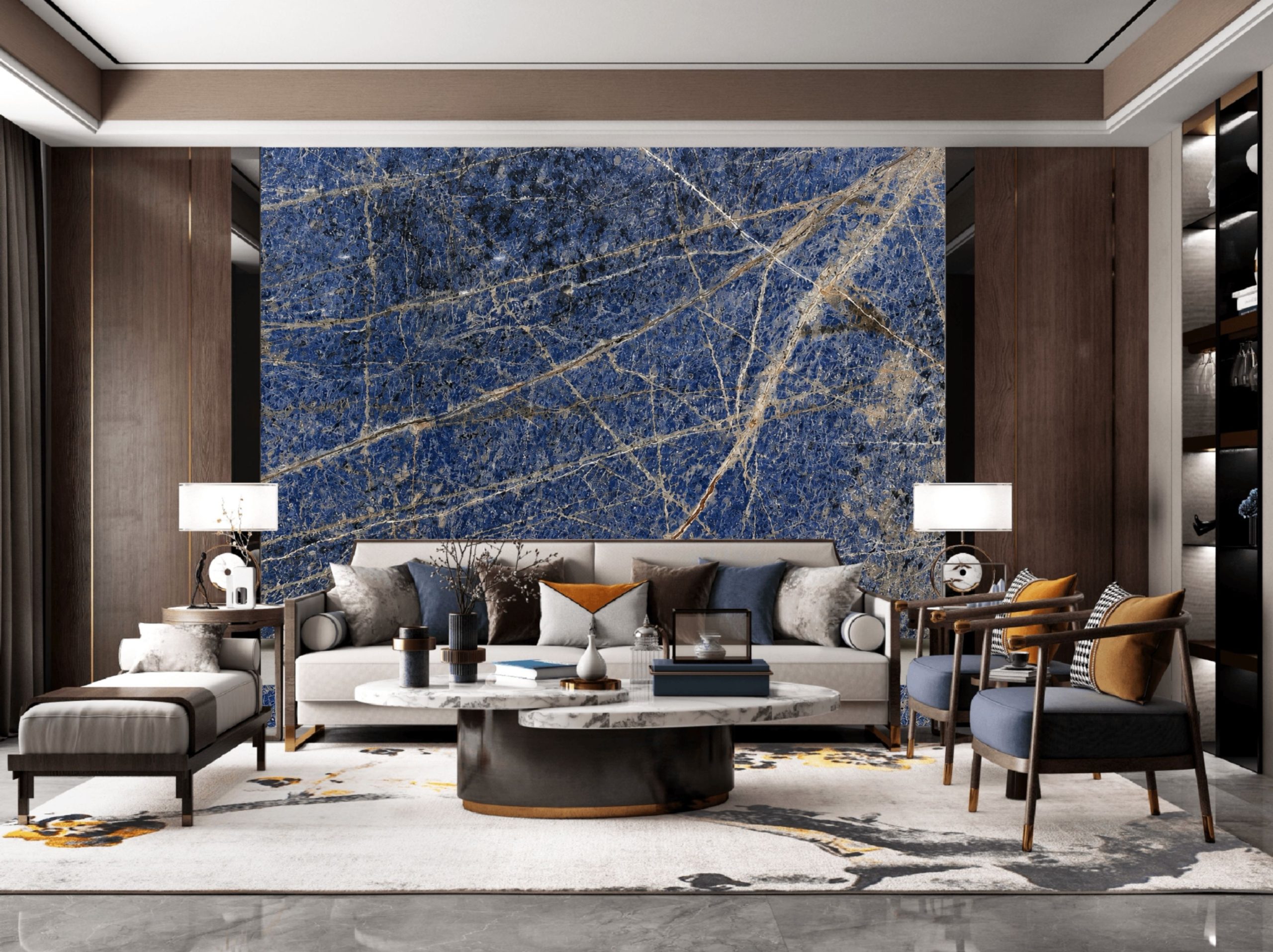 namibia-blue-sodalite-living-room-feature-wall-01.webp namibia blue sodalite living room feature wall with blue and beige gold veining