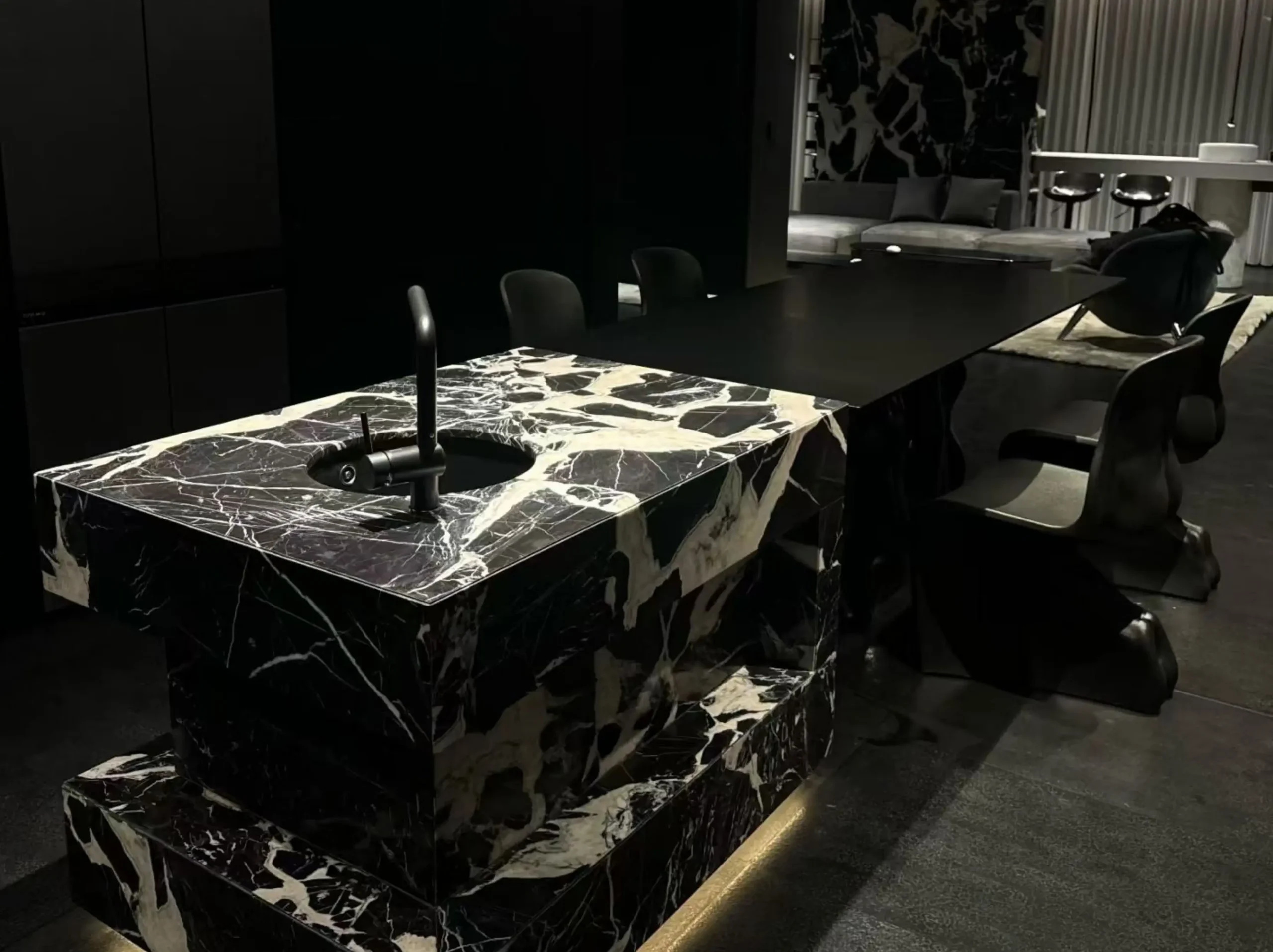 napoleon-black-marble-kitchen-island-bar-counter-02.webp napoleon black marble kitchen island and bar counter with white breccia veins