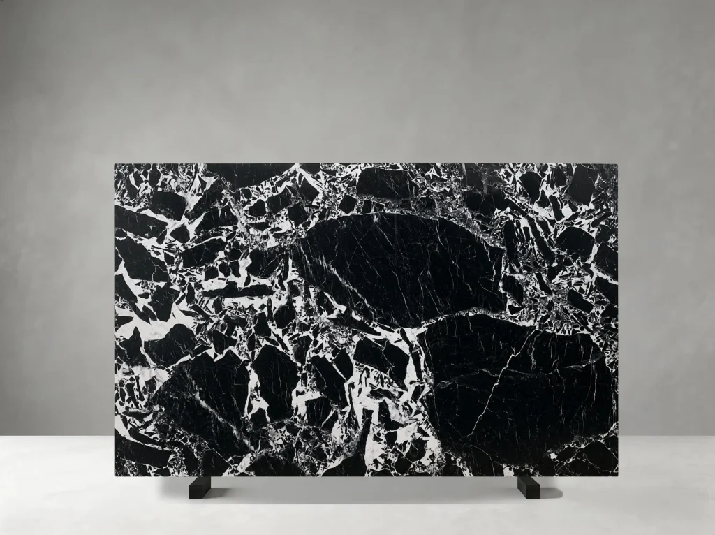 napoleon black marble slab with deep black base and bold white veining for walls and counters