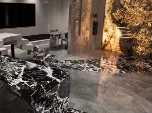 noir grand antique marble luxury floor and furniture with black base and bold white breccia veins