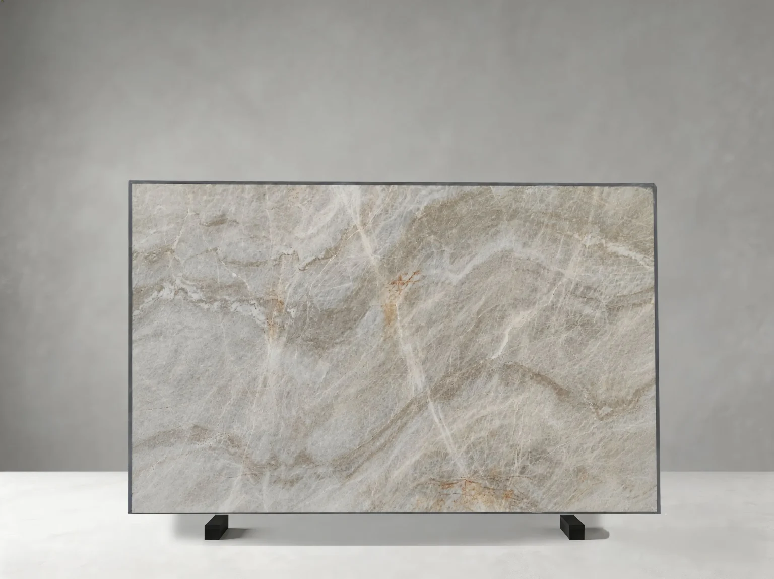 Perla Venata Quartzite slab with grey beige crystalline veining