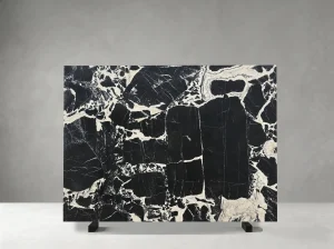 petit antique marble slab deep black ivory white breccia pattern for luxury interiors