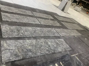 platinum black granite cut to size pieces arranged for factory dry layout and project checking