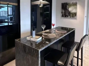 platinum diamond granite custom dining counter with dark grey silver and warm mineral movement