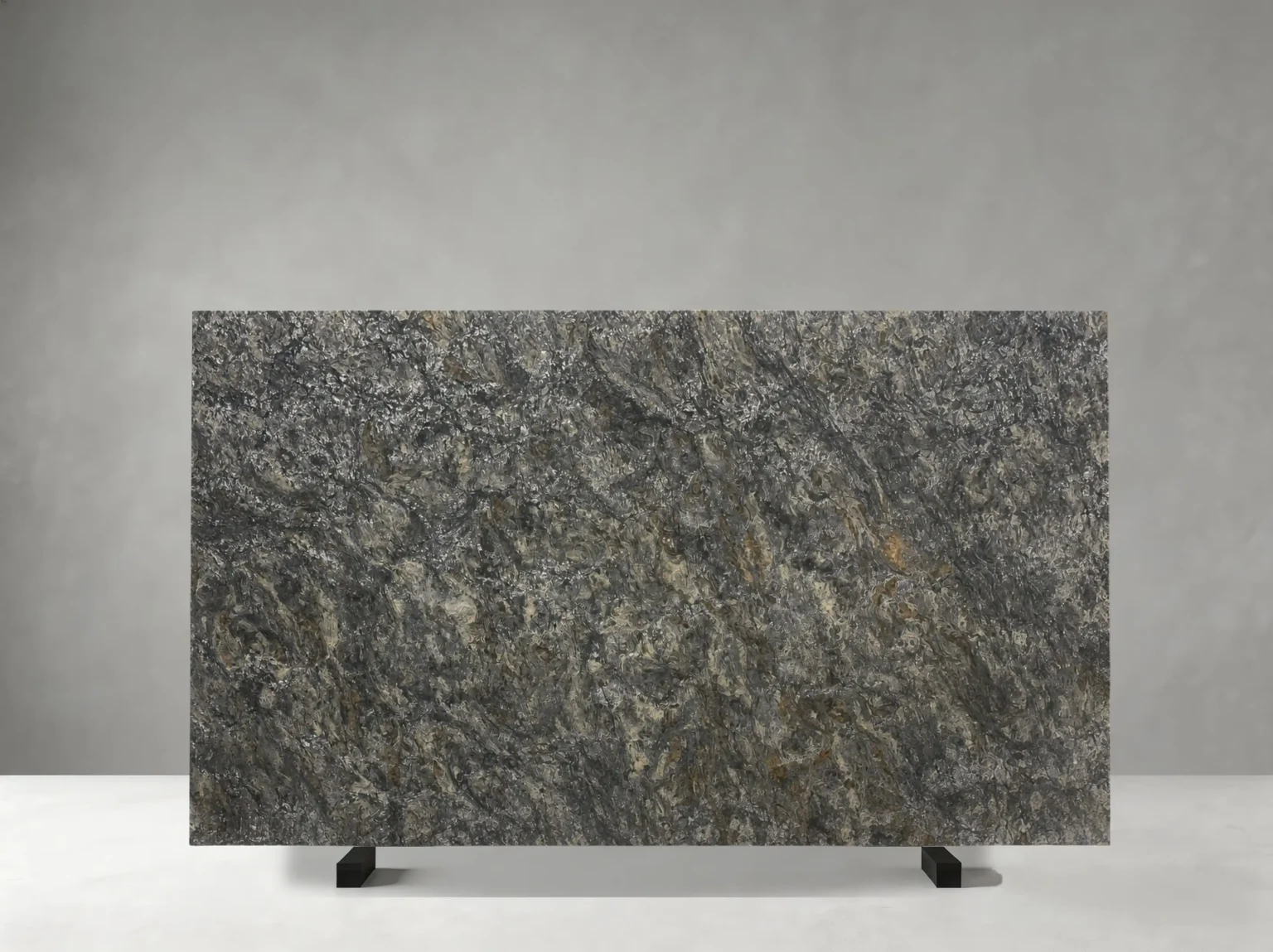 platinum diamond granite slab with dense silver grey crystalline mineral texture