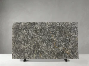 platinum diamond granite slab with grey silver and warm bronze mineral movement