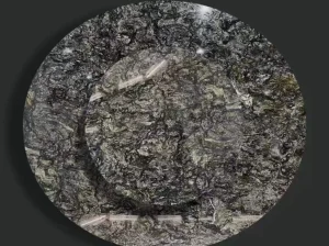 platinum gold granite round table top with polished dark grey silver and gold mineral texture