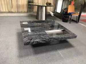 Rosewood Grain Black Marble coffee table with stainless steel tray
