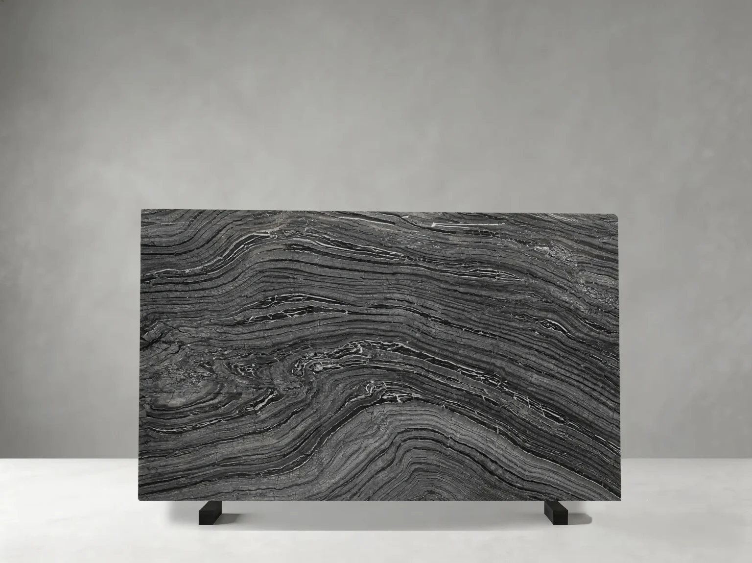 Rosewood Grain Black Marble slab with layered grey and black veins