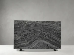 Rosewood Grain Black Marble slab with layered grey and black veins