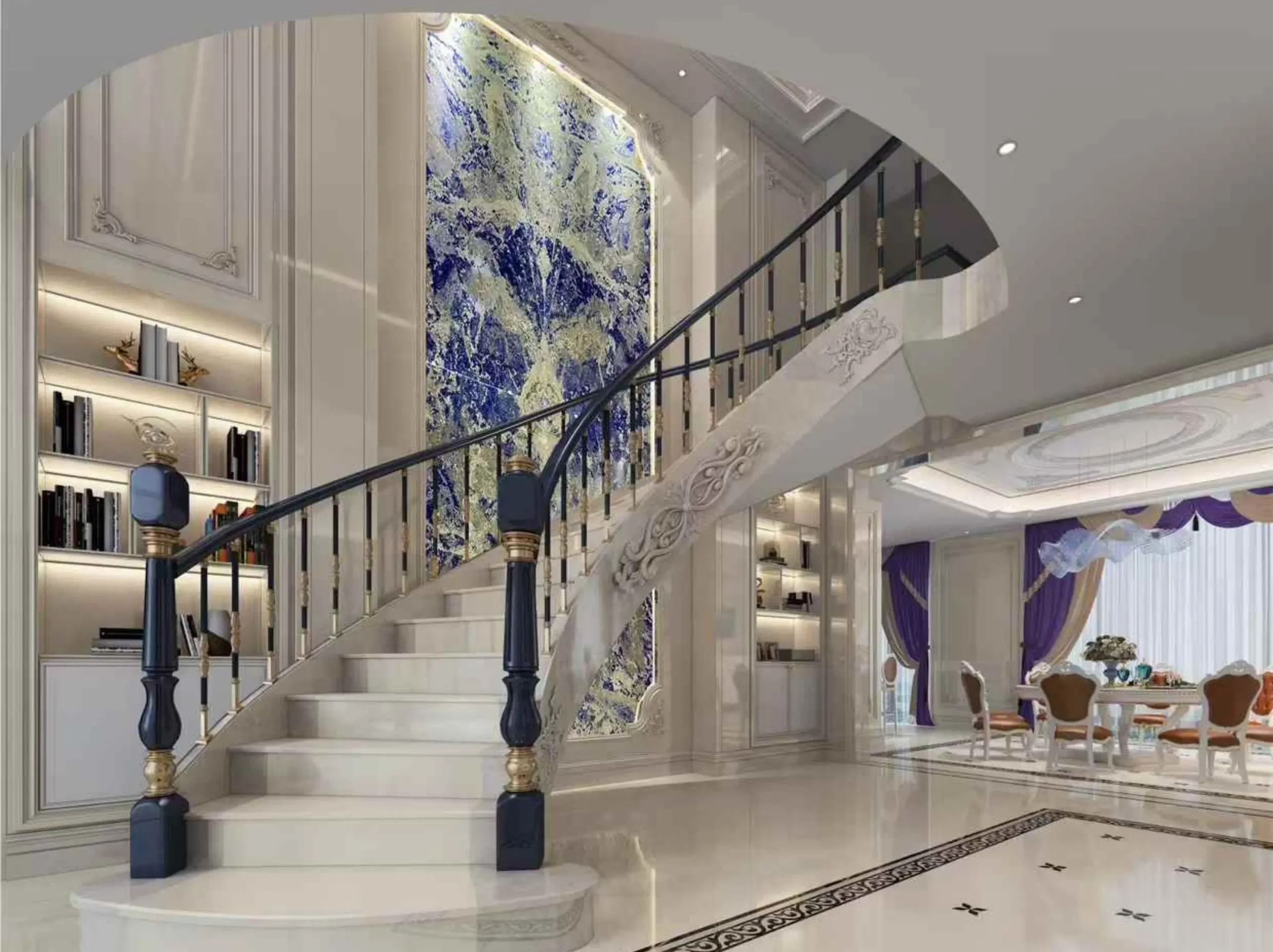 royal-azul-sodalite-staircase-feature-wall-02.webp royal azul sodalite staircase feature wall in luxury double height interior