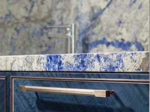 sodalite royal blue marble countertop edge detail with vivid blue mineral texture
