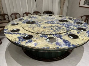 sodalite royal blue marble round dining table with vivid blue and cream mineral pattern