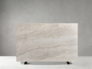 Taj Mahal Quartzite slab with soft taupe veining and natural crystalline movement