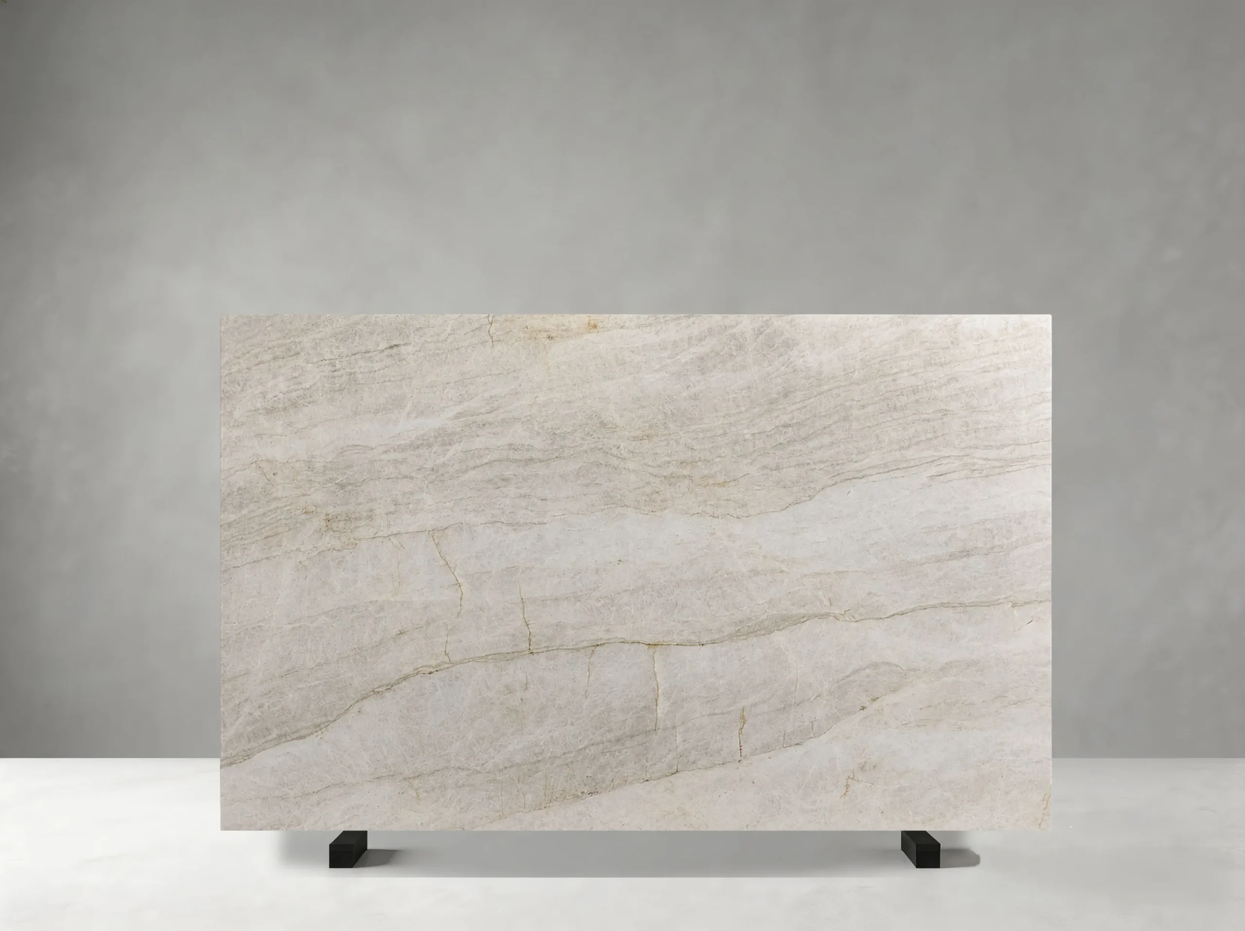 taj-mahal-quartzite-natural-slab-02.webp Taj Mahal Quartzite slab with soft taupe veining and natural crystalline movement
