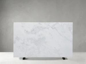 Front view of Volakas Drama White Marble slab with soft cloudy and flowing grey veining