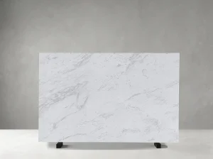 Full Volakas Marble slab with a white background and cloudy grey veining