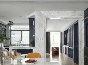 Volakas Marble doorway surround and wall cladding in a luxury residential interior