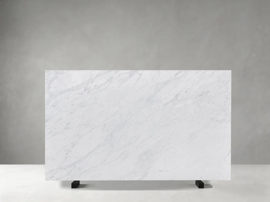 Full Volakas Marble slab with soft diagonal grey linear veining