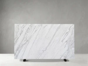 Close-up of Volakas White Marble surface with natural grey veining