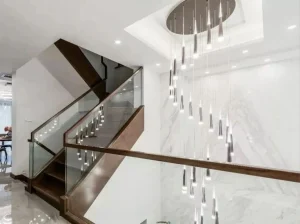 Volakas White Marble used in a bright luxury interior with elegant grey veining