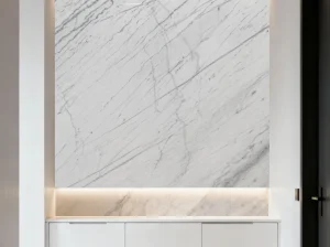 White Guangxi Marble wall panel with fine diagonal grey veining