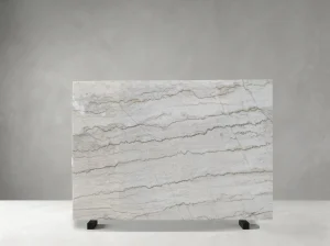 Polished White Guangxi Marble slab with layered grey and beige veins