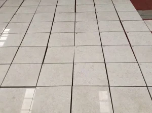 White Rose Marble floor tiles arranged for dry-lay inspection before export