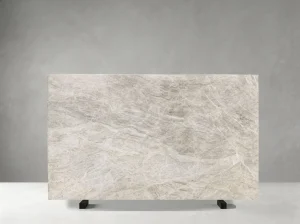 White Taj Mahal Quartzite sample panel with soft ivory tones and natural crystalline veining