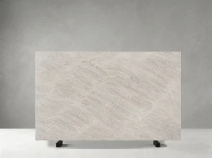 White Taj Mahal Quartzite sample panel displaying pale grey veins and warm mineral details
