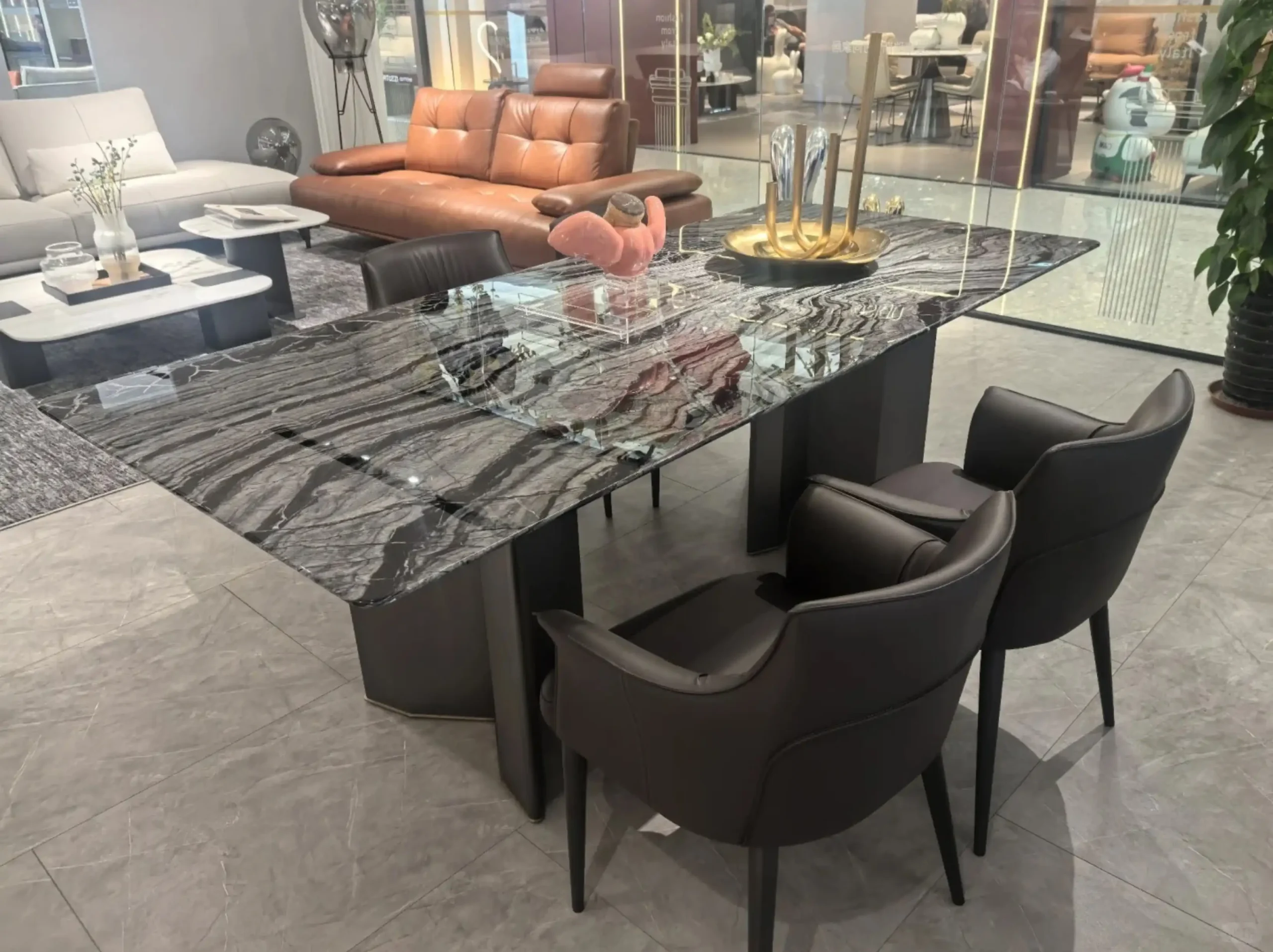 wooden-black-marble-custom-dining-table-02.webp Wooden Black Marble dining table in a modern interior