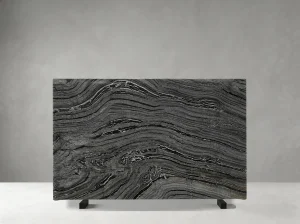 Wooden Black Marble slab with layered black and grey grain