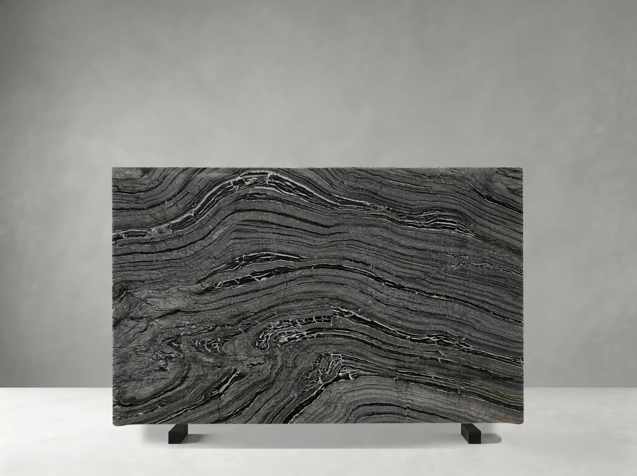 wooden-black-marble-slab-flowing-veins-04.webp Wooden Black Marble slab with layered black and grey grain