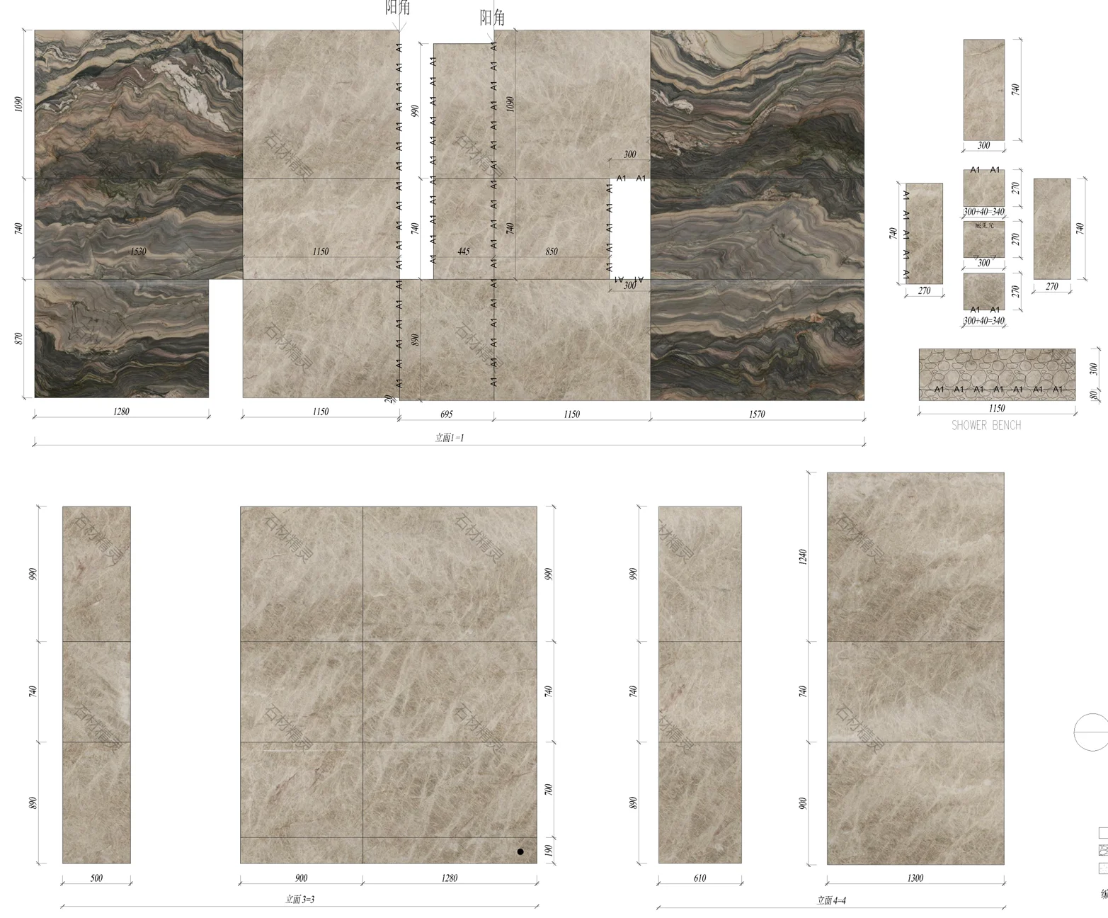 Digital Quartzite Cutting Layout and Vein Matching Plan Digital cutting layout and vein matching plan for quartzite project fabrication