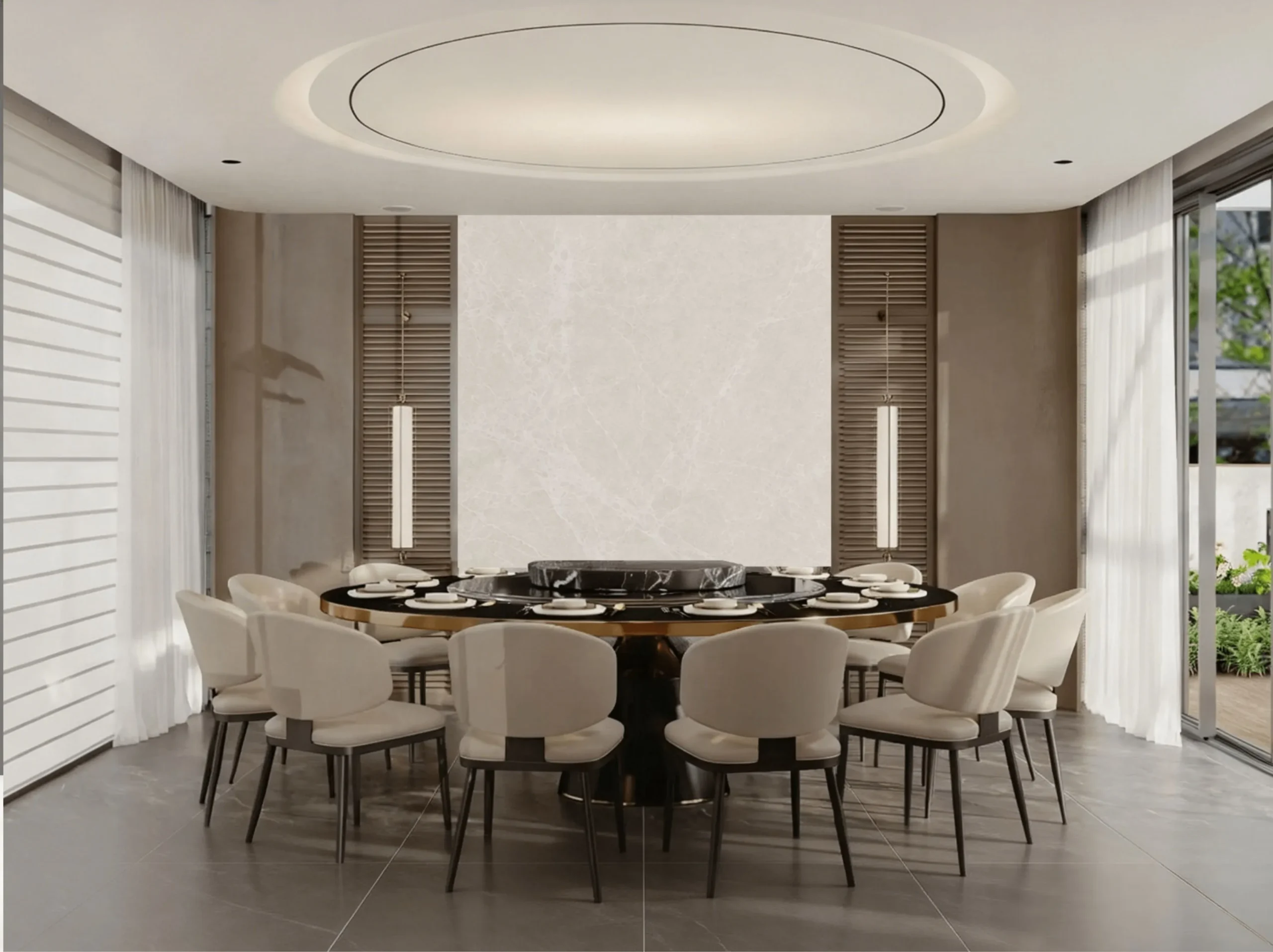 Baiyulan Beige Marble dining room feature wall