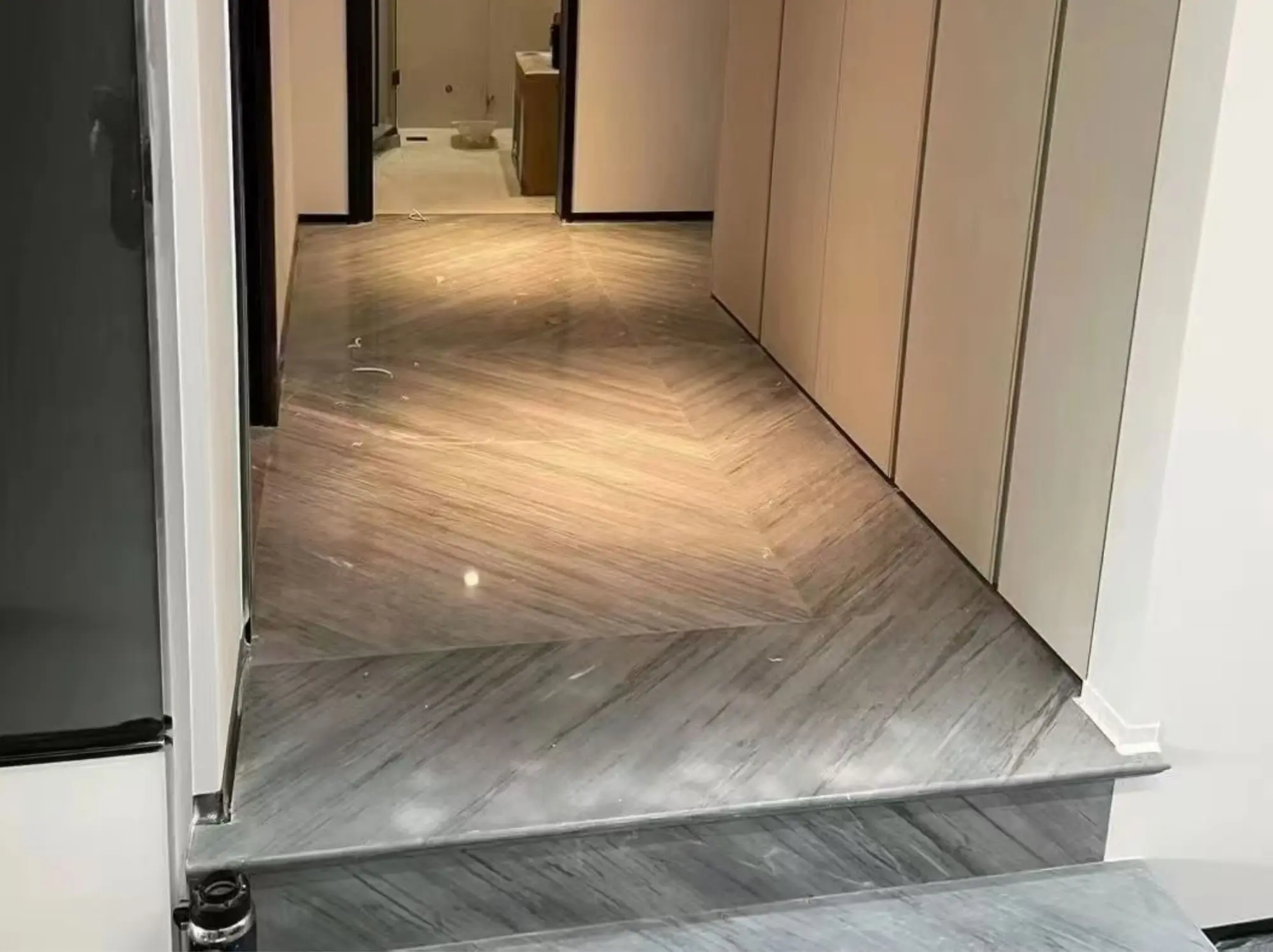 Bardiglio Imperiale Marble herringbone flooring application
