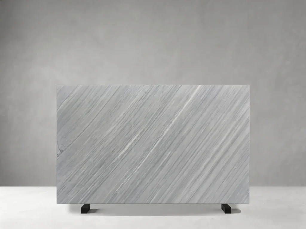 Bardiglio Imperiale Marble polished slab showing a refined cool-grey surface with delicate diagonal veining