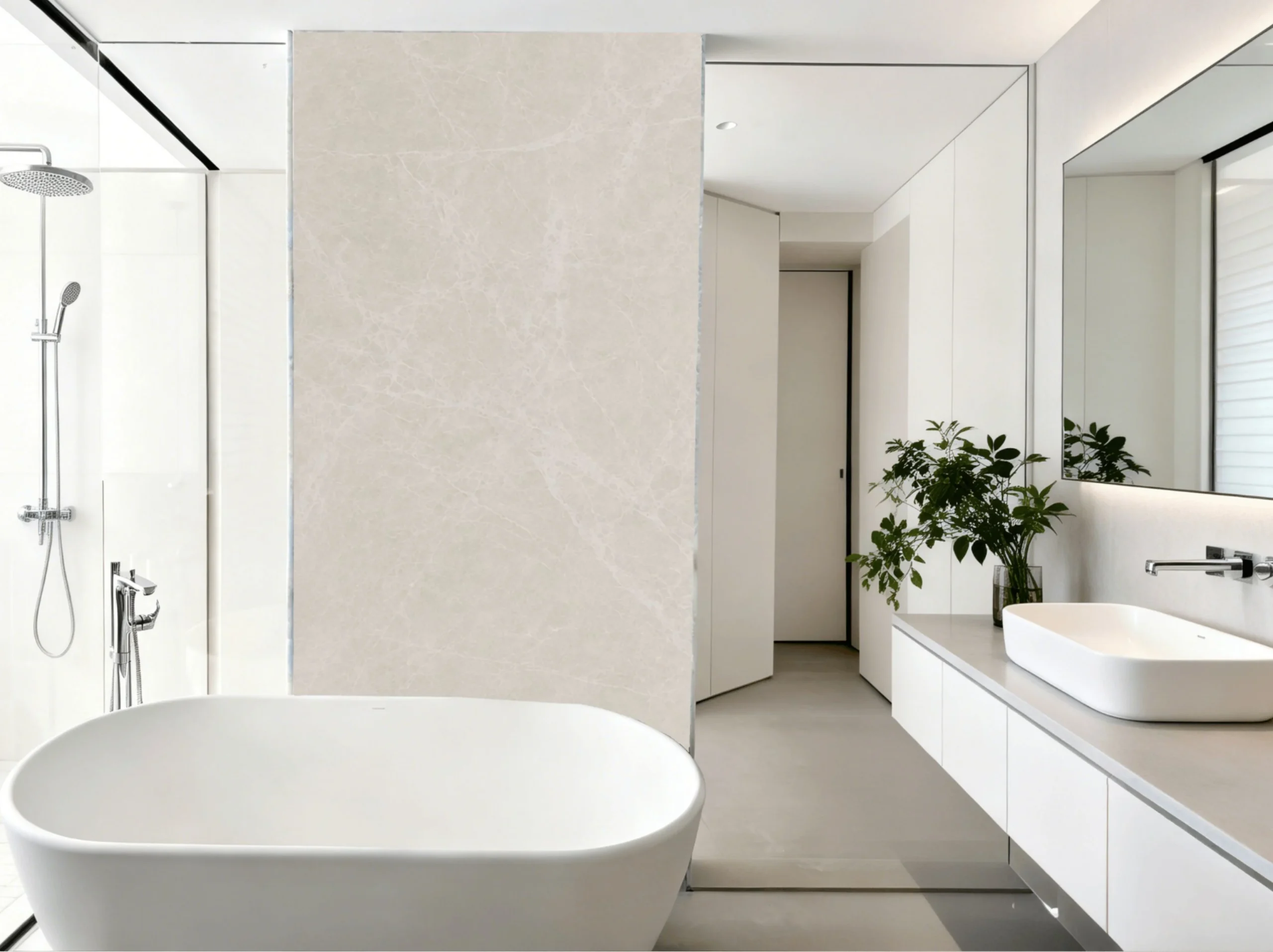 Bayiluyan Beige Marble bathroom shower feature wall
