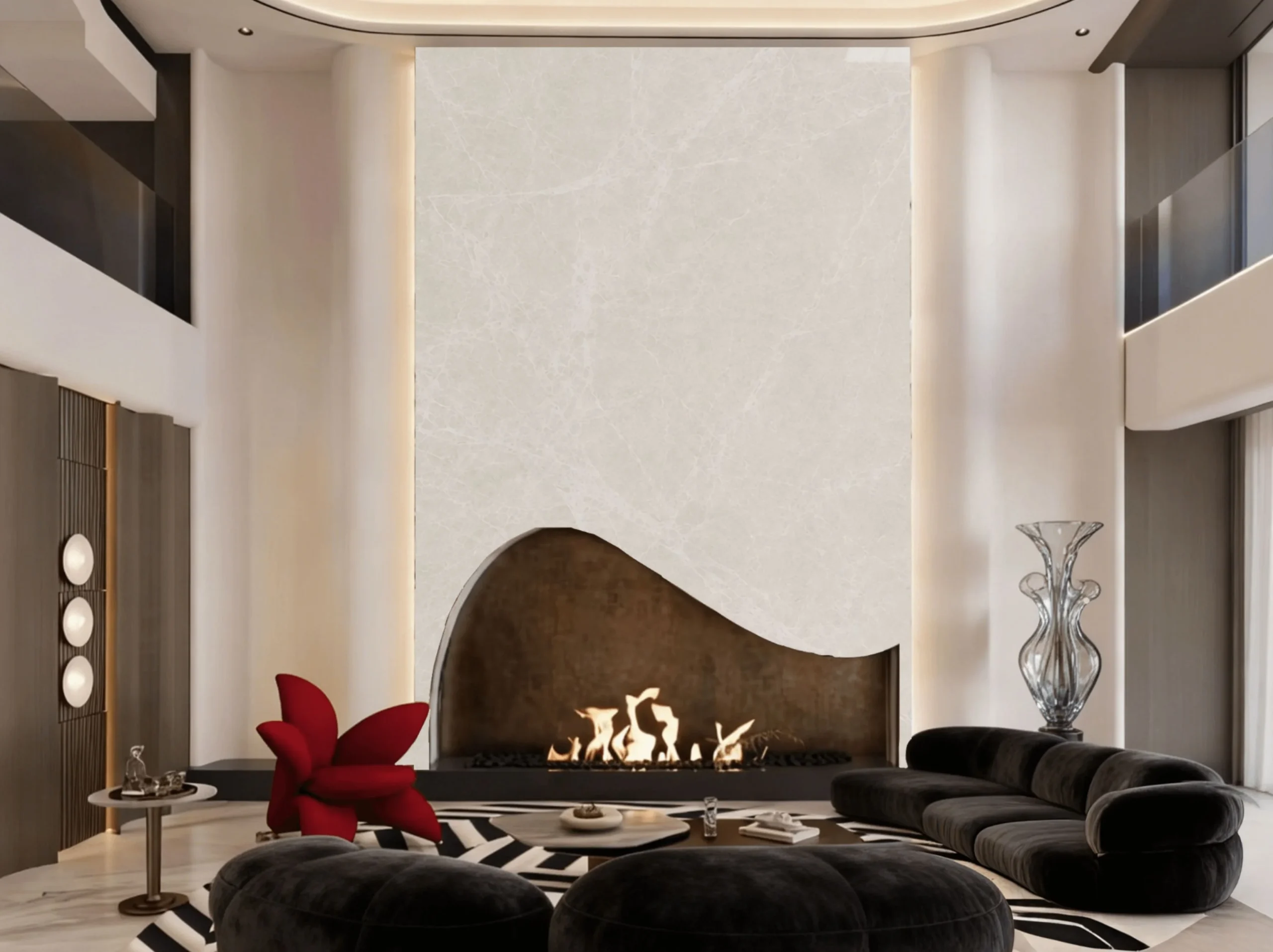 Bayiluyan Beige Marble living room fireplace feature wall