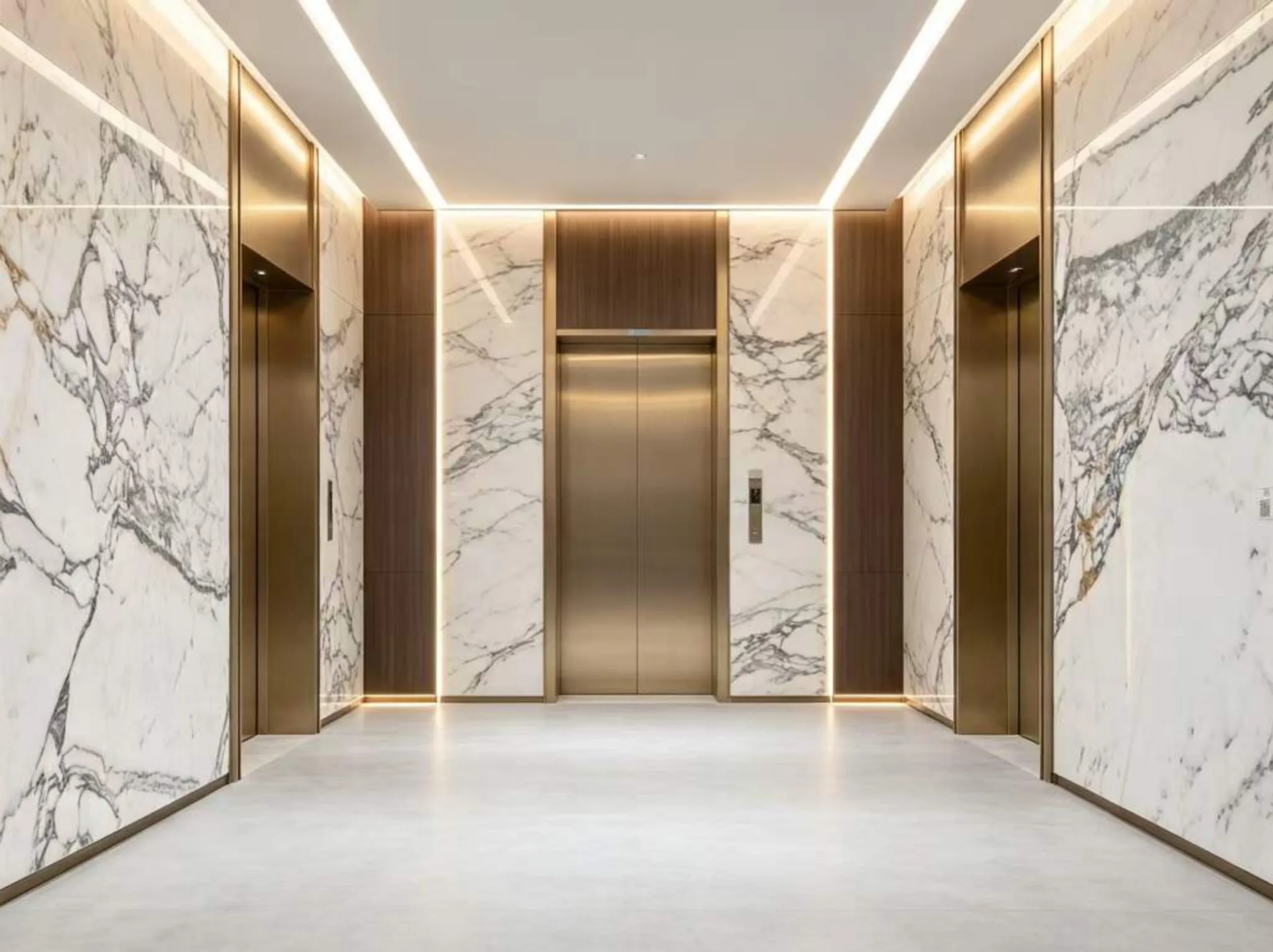 Bianco Arabescato Marble luxury elevator lobby wall cladding for a luxury interior project