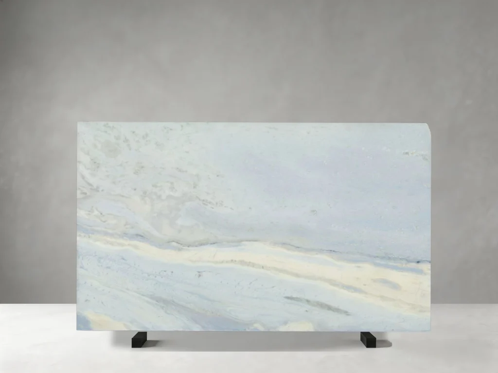 Blue Sky Marble polished slab 01 showing calm layered bands and delicate flowing mineral lines